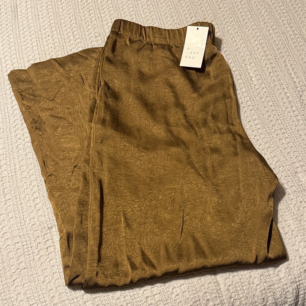 Women’s Crinkled Satin Pull-On Pants from A New Day (Brown)